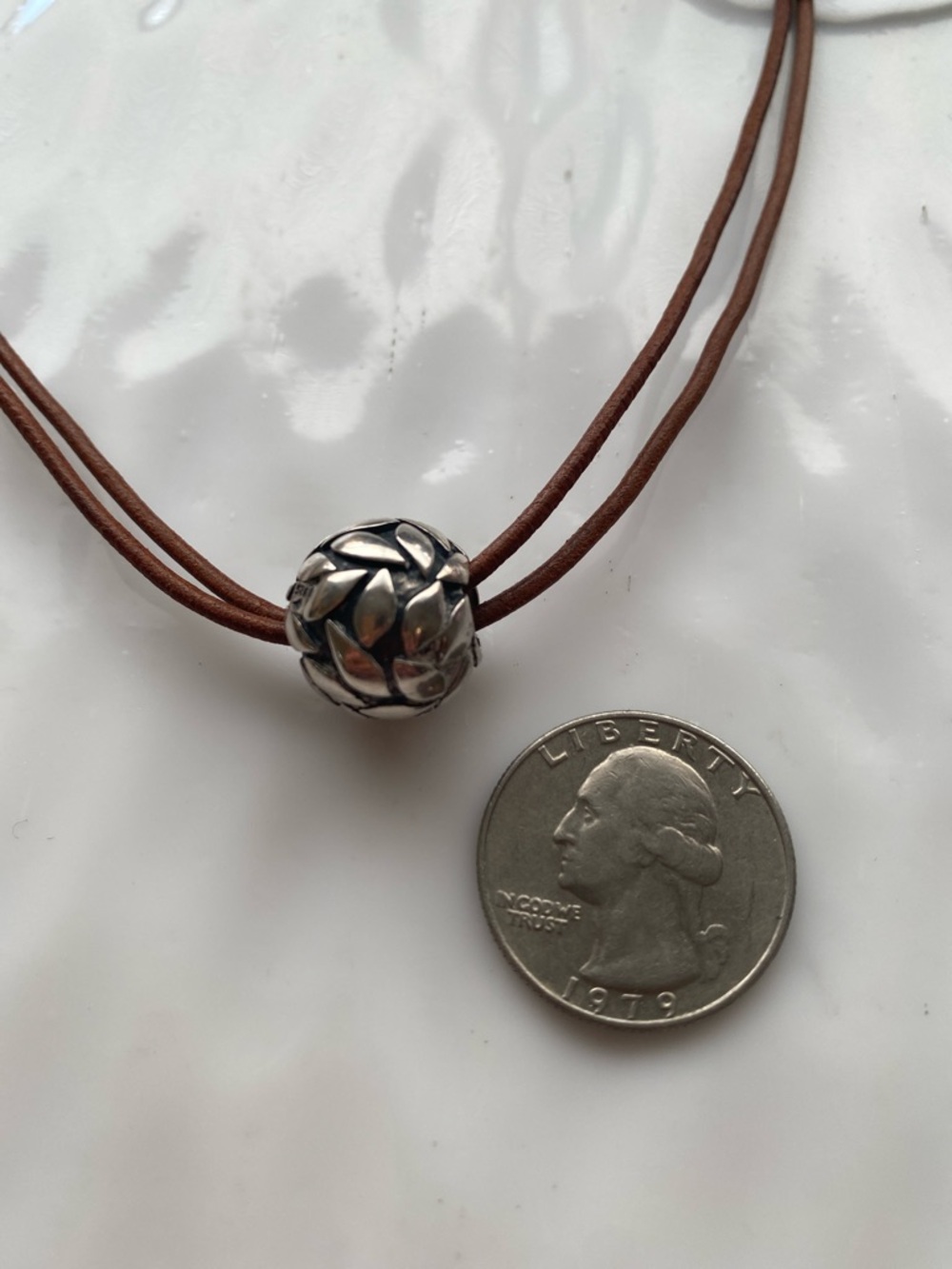 Silpada Ball Pendant on Silpada Brown Leather Double-Strand cord. - Picture 6 of 6